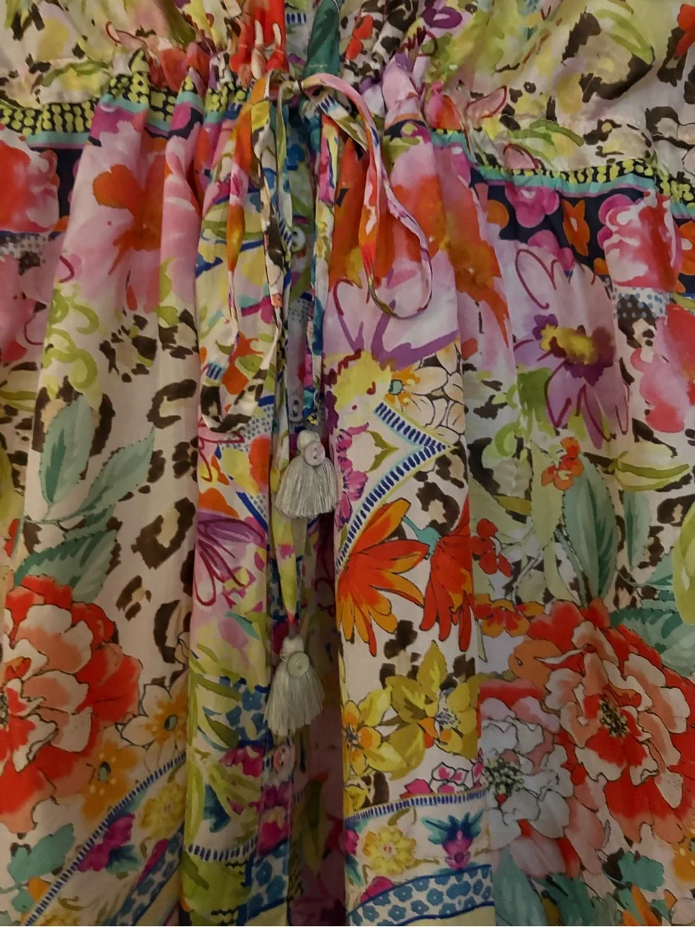 Johnny Was leopard Multi Floral Tie-Front tunic